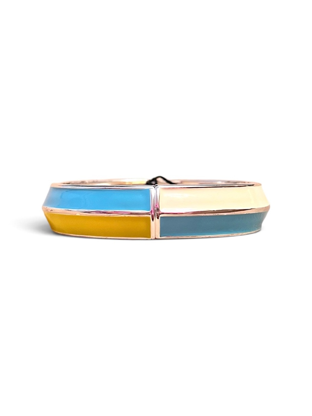 Blue Yellow & White Colorblock Enamel Hinged Bangle Bracelet
